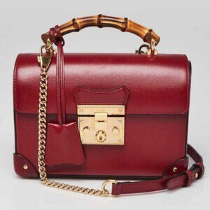 Gucci Cerise Leather Padlock Small Bamboo Shoulder Bag